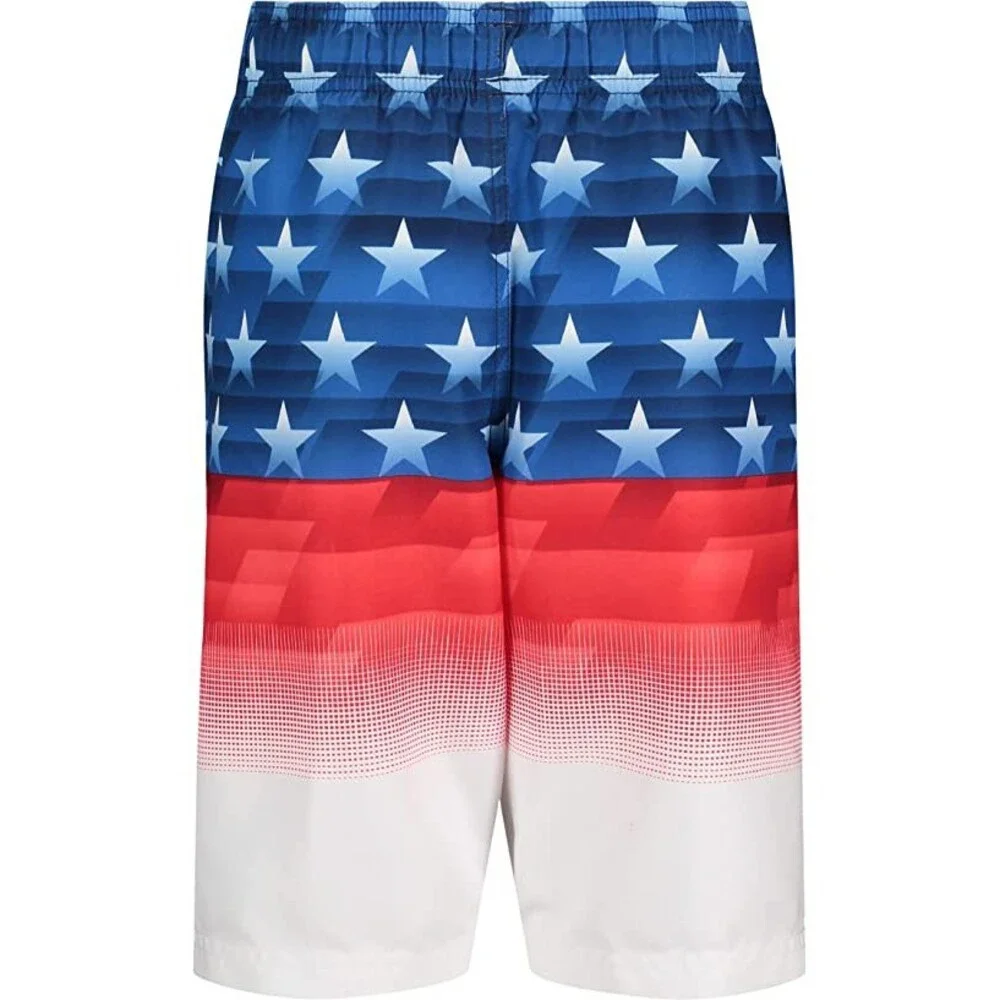 Under Armour Americana Volley Shorts Kid Medium Blue Red Drawstring Waist SRT649